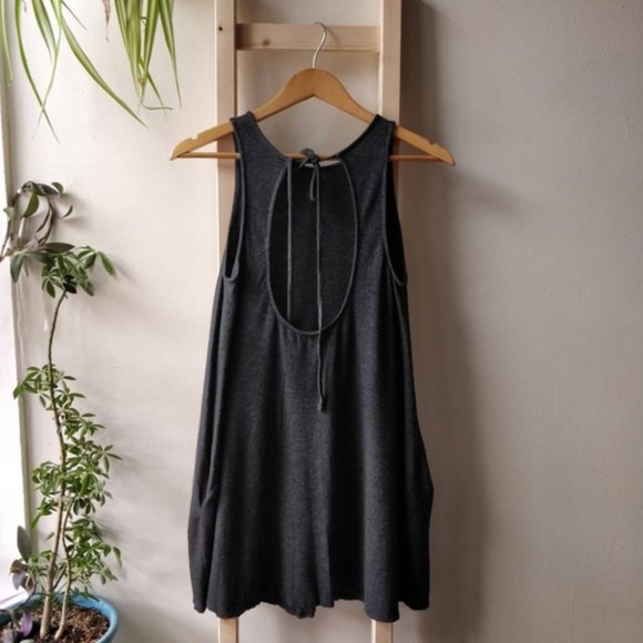 Modcloth Charcoal Heather Tank Sleeveless Jersey Swing Dress Keyhole Tie - Picture 2 of 4